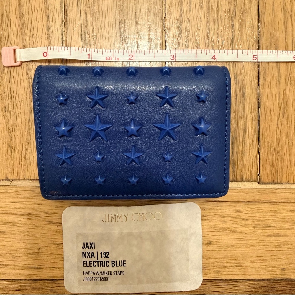 Authentic Jimmy Choo Jaxi Star-Studded Wallet Electric Blue Leather Made i Italy